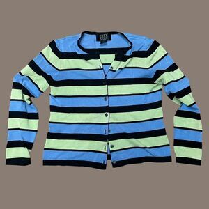 Silk Blend Striped Button Down Cardigan